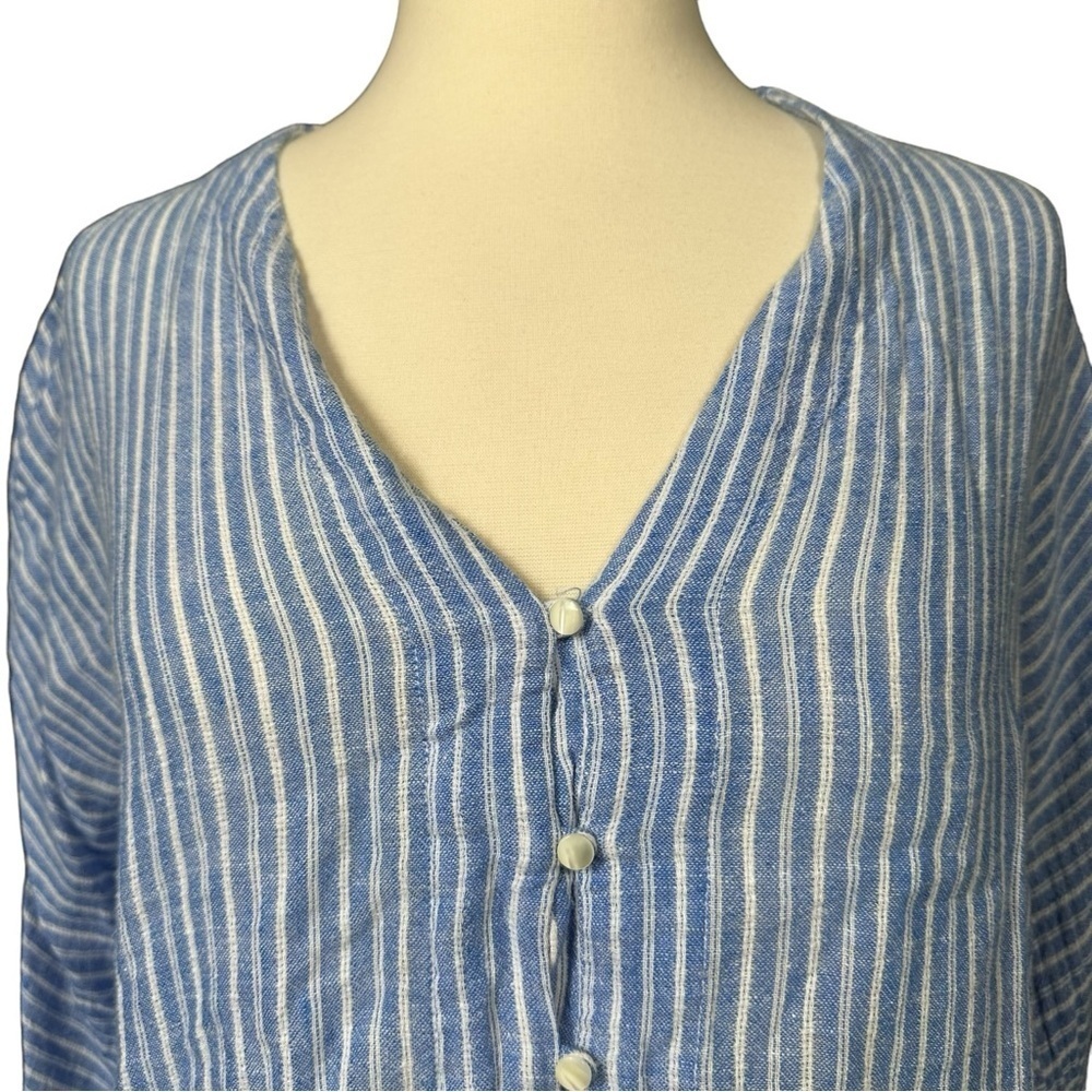 Rails Sloane Linen Blend Top Medium Blue Button Up Striped Front Tie Blouse - Picture 11 of 12